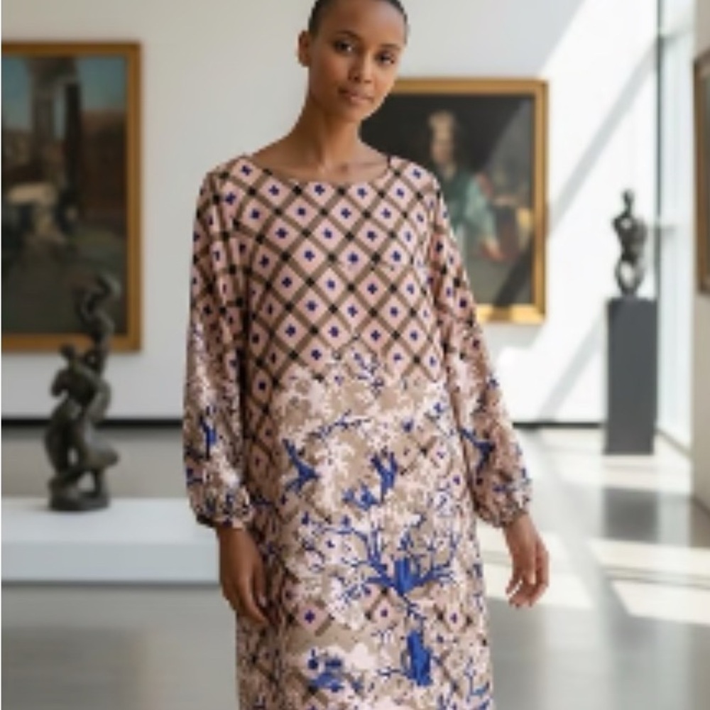 Ottod’Ame by Anthropology Rose Gold Pink and Blue Pattern Dress